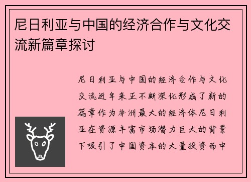 尼日利亚与中国的经济合作与文化交流新篇章探讨