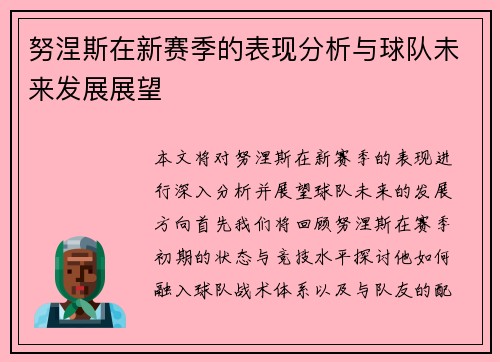 努涅斯在新赛季的表现分析与球队未来发展展望