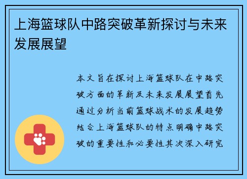 上海篮球队中路突破革新探讨与未来发展展望